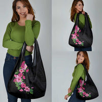 Hawaiian Hibiscus and Art Polynesian Tattoo Grocery Bag Black Color LT03 - Polynesian Pride