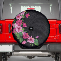Hawaiian Hibiscus and Art Polynesian Tattoo Spare Tire Cover Black Color