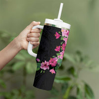 Hawaiian Hibiscus and Art Polynesian Tattoo Tumbler With Handle Black Color LT03 - Polynesian Pride
