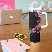 Hawaiian Hibiscus and Art Polynesian Tattoo Tumbler With Handle Black Color LT03 - Polynesian Pride