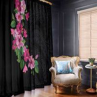 Hawaiian Hibiscus and Art Polynesian Tattoo Window Curtain Black Color LT03 - Polynesian Pride
