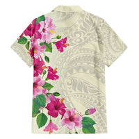 Hawaiian Hibiscus and Art Polynesian Tattoo Family Matching Tank Maxi Dress and Hawaiian Shirt Beige Color