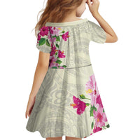 Hawaiian Hibiscus and Art Polynesian Tattoo Kid Short Sleeve Dress Beige Color LT03 - Polynesian Pride