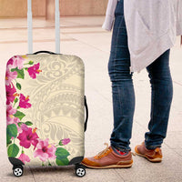 Hawaiian Hibiscus and Art Polynesian Tattoo Luggage Cover Beige Color
