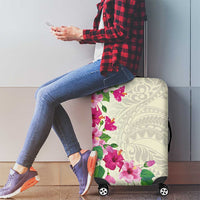 Hawaiian Hibiscus and Art Polynesian Tattoo Luggage Cover Beige Color