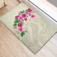 Hawaiian Hibiscus and Art Polynesian Tattoo Rubber Doormat Beige Color LT03 - Polynesian Pride