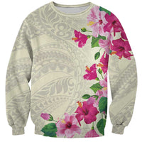 Hawaiian Hibiscus and Art Polynesian Tattoo Sweatshirt Beige Color LT03 Unisex Beige - Polynesian Pride