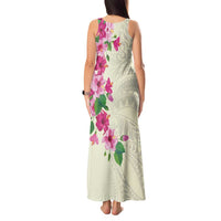 Hawaiian Hibiscus and Art Polynesian Tattoo Tank Maxi Dress Beige Color