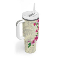 Hawaiian Hibiscus and Art Polynesian Tattoo Tumbler With Handle Beige Color LT03 - Polynesian Pride