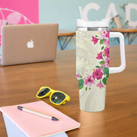 Hawaiian Hibiscus and Art Polynesian Tattoo Tumbler With Handle Beige Color LT03 - Polynesian Pride