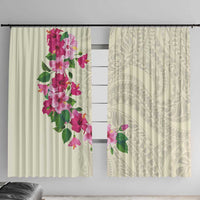 Hawaiian Hibiscus and Art Polynesian Tattoo Window Curtain Beige Color LT03 With Hooks Beige - Polynesian Pride