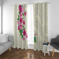 Hawaiian Hibiscus and Art Polynesian Tattoo Window Curtain Beige Color LT03 With Grommets Beige - Polynesian Pride