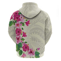 Hawaiian Hibiscus and Art Polynesian Tattoo Zip Hoodie Beige Color LT03 - Polynesian Pride