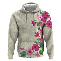 Hawaiian Hibiscus and Art Polynesian Tattoo Zip Hoodie Beige Color LT03 Pullover Hoodie Beige - Polynesian Pride