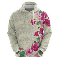 Hawaiian Hibiscus and Art Polynesian Tattoo Zip Hoodie Beige Color LT03 - Polynesian Pride