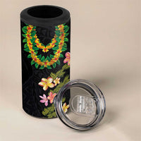 Hawaiian Lei Plumeria and Tropical Leaves 4 in 1 Can Cooler Tumbler Watercolor Style