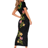 Hawaiian Lei Plumeria and Tropical Leaves Family Matching Short Sleeve Bodycon Dress and Hawaiian Shirt Watercolor Style