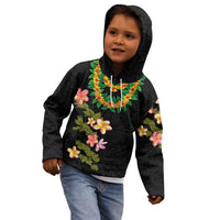 Hawaiian Lei Plumeria and Tropical Leaves Kid Hoodie Watercolor Style