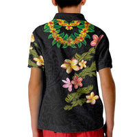 Hawaiian Lei Plumeria and Tropical Leaves Kid Polo Shirt Watercolor Style