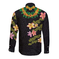 Hawaiian Lei Plumeria and Tropical Leaves Long Sleeve Button Shirt Watercolor Style LT03 - Polynesian Pride