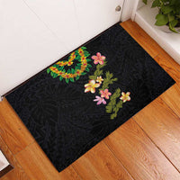 Hawaiian Lei Plumeria and Tropical Leaves Rubber Doormat Watercolor Style LT03 - Polynesian Pride