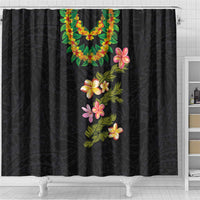 Hawaiian Lei Plumeria and Tropical Leaves Shower Curtain Watercolor Style
