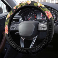 Hawaiian Lei Plumeria and Tropical Leaves Steering Wheel Cover Watercolor Style