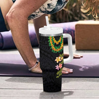 Hawaiian Lei Plumeria and Tropical Leaves Tumbler With Handle Watercolor Style LT03 - Polynesian Pride
