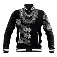 Hawaiian Lei Plumeria and Tropical Leaves Baseball Jacket Watercolor Style-Grayscale LT03 Unisex Black - Polynesian Pride