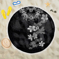 Hawaiian Lei Plumeria and Tropical Leaves Beach Blanket Watercolor Style-Grayscale LT03 One Size 150cm Black - Polynesian Pride