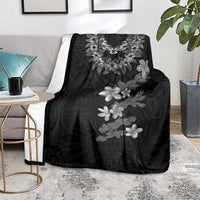 Hawaiian Lei Plumeria and Tropical Leaves Blanket Watercolor Style-Grayscale LT03 - Polynesian Pride
