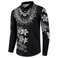 Hawaiian Lei Plumeria and Tropical Leaves Button Sweatshirt Watercolor Style-Grayscale LT03 - Polynesian Pride