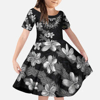 Hawaiian Lei Plumeria and Tropical Leaves Family Matching Off Shoulder Maxi Dress and Hawaiian Shirt Watercolor Style-Grayscale