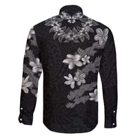 Hawaiian Lei Plumeria and Tropical Leaves Family Matching Off Shoulder Short Dress and Hawaiian Shirt Watercolor Style-Grayscale