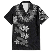 Hawaiian Lei Plumeria and Tropical Leaves Family Matching Puletasi and Hawaiian Shirt Watercolor Style-Grayscale