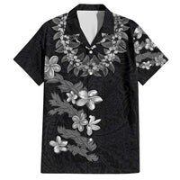Hawaiian Lei Plumeria and Tropical Leaves Family Matching Short Sleeve Bodycon Dress and Hawaiian Shirt Watercolor Style-Grayscale