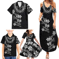 Hawaiian Lei Plumeria and Tropical Leaves Family Matching Summer Maxi Dress and Hawaiian Shirt Watercolor Style-Grayscale