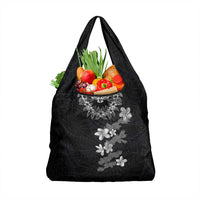 Hawaiian Lei Plumeria and Tropical Leaves Grocery Bag Watercolor Style-Grayscale LT03 1-pack One Size Black - Polynesian Pride