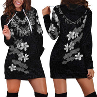 Hawaiian Lei Plumeria and Tropical Leaves Hoodie Dress Watercolor Style-Grayscale