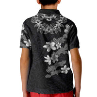 Hawaiian Lei Plumeria and Tropical Leaves Kid Polo Shirt Watercolor Style-Grayscale