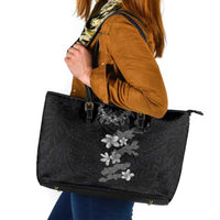 Hawaiian Lei Plumeria and Tropical Leaves Leather Tote Bag Watercolor Style-Grayscale