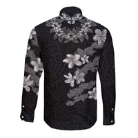 Hawaiian Lei Plumeria and Tropical Leaves Long Sleeve Button Shirt Watercolor Style-Grayscale LT03 - Polynesian Pride