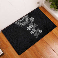 Hawaiian Lei Plumeria and Tropical Leaves Rubber Doormat Watercolor Style-Grayscale LT03 - Polynesian Pride