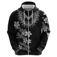 Hawaiian Lei Plumeria and Tropical Leaves Zip Hoodie Watercolor Style-Grayscale LT03 - Polynesian Pride