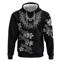 Hawaiian Lei Plumeria and Tropical Leaves Zip Hoodie Watercolor Style-Grayscale LT03 Pullover Hoodie Black - Polynesian Pride