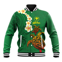 Hawaii Turtle Plumeria Flower Baseball Jacket Polynesian Pattern Green Color LT03 Unisex Green - Polynesian Pride