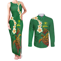 Hawaii Turtle Plumeria Flower Couples Matching Tank Maxi Dress and Long Sleeve Button Shirt Polynesian Pattern Green Color LT03 Green - Polynesian Pride