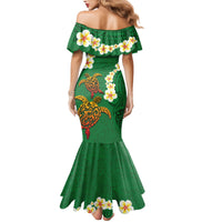 Hawaii Turtle Plumeria Flower Family Matching Mermaid Dress and Hawaiian Shirt Polynesian Pattern Green Color