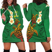 Hawaii Turtle Plumeria Flower Hoodie Dress Polynesian Pattern Green Color LT03 - Polynesian Pride