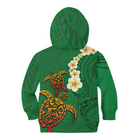 Hawaii Turtle Plumeria Flower Kid Hoodie Polynesian Pattern Green Color
